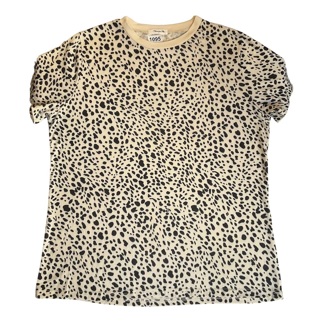 Blooming Jelly Women Shirt Size L Beige Animal Print Crew Neck Pullover